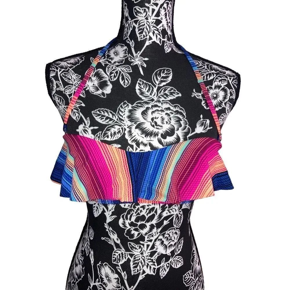Nwt No Boundaries Bikini Top Swim Swimsuit Swimwear Stripes New Ruffles Summer